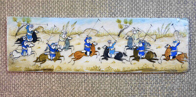 Antique Miniature Persian Hand Painting on Bone - Polo Players