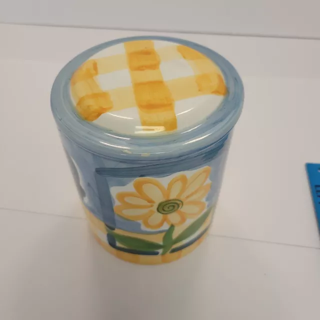 Vintage 1080’s, Yellow And Blue Floral Mr. Bitts Bakery Ceramic Canister