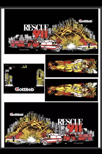 Kit Completo Decals Cabinet Flipper Pinball  Rescue 911 Gottlieb