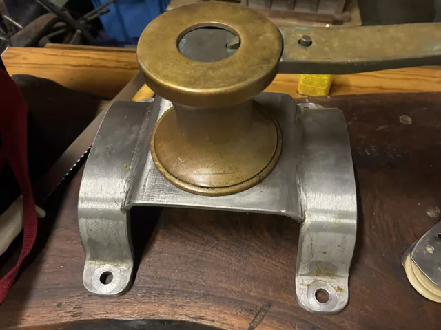 Bronze Sailboat Winch With Mount Makers Mark On Handle