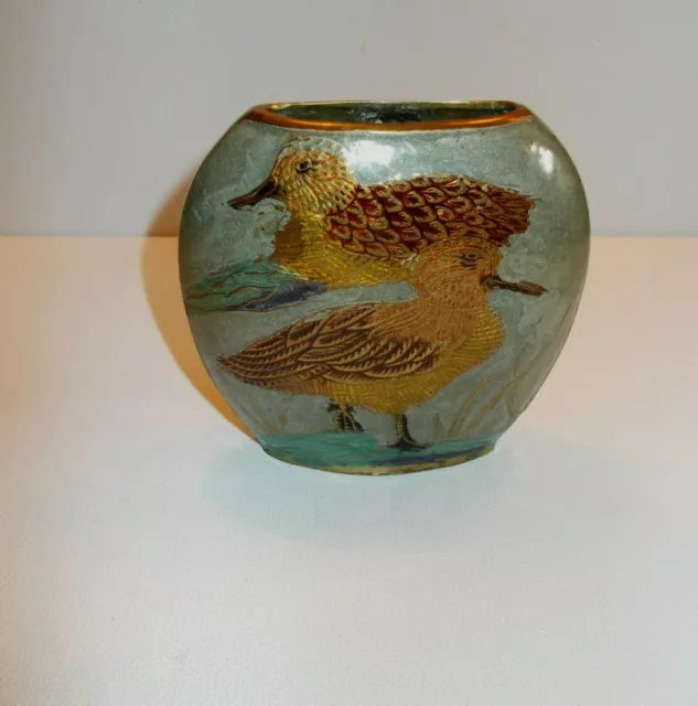 Vase massiv Messing edel handgemalt Entenpaar Ente Vintage 60er/70er Jahre??