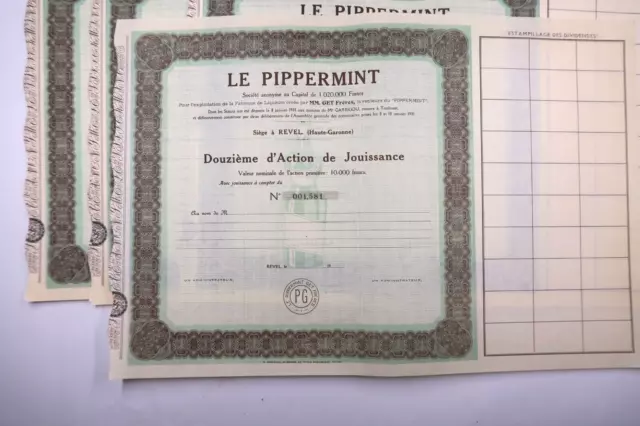 Le Pippermint Get Freres Get 27 Action De Jouissance Revel 1901 X 38 Actions