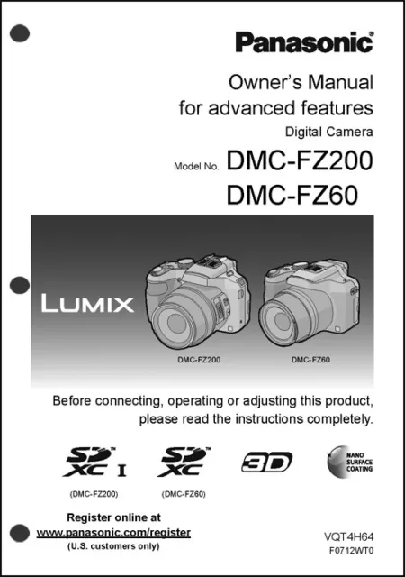 Panasonic Lumix DMC-FZ200 FZ60 Advanced Camera User Guide Instruction Manual