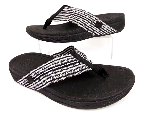 FitFlop Surfa Sandals Thong Toe Post Wedge Fabric Slip On Womens Size 9.0 M, 2