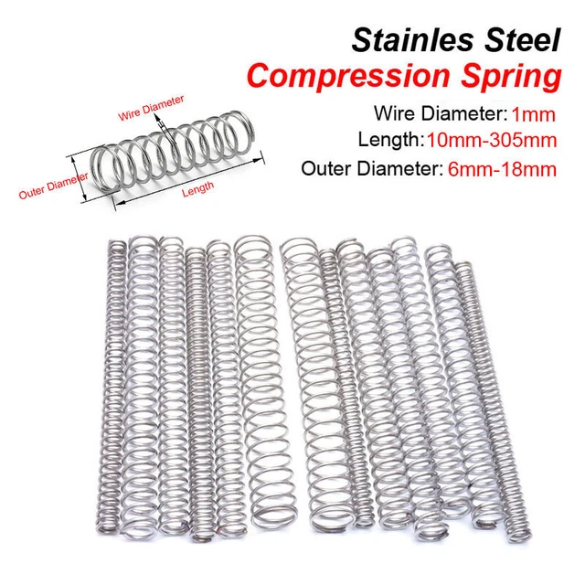 10 pezzi molla a pressione filo diametro 1 mm acciaio inox molla piccola lunghezza 10-305 mm