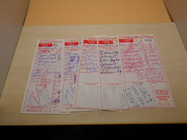 Agents Stubs x5 New York Central Railroad Train Ticket Pass Vintage