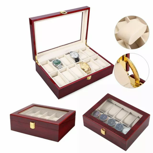 10/20 Glass Wooden Watch Jewelry Display Case Collection Storage Holder Box AU 2