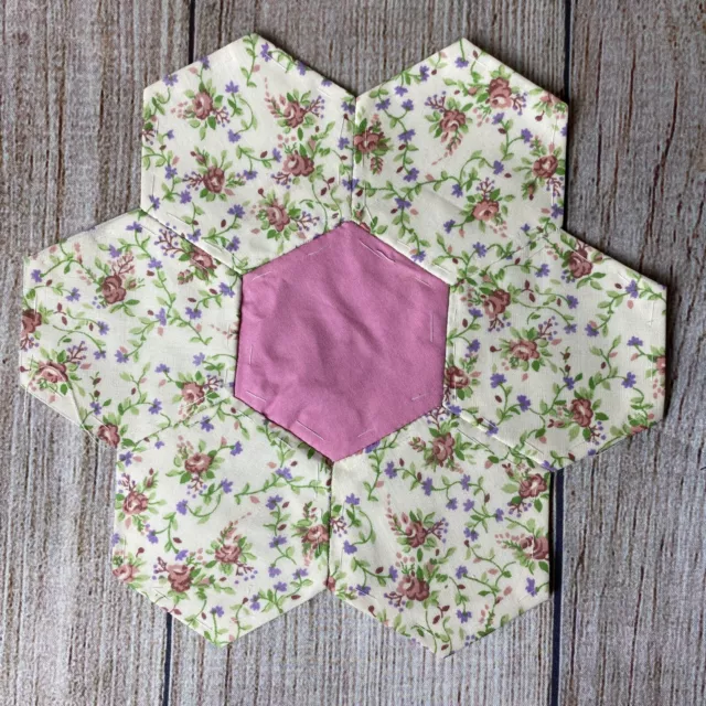 Hexagon Quilting 9" Block ~ Cream 10 ~ Vintage Fabrics ~ Hand Pieced