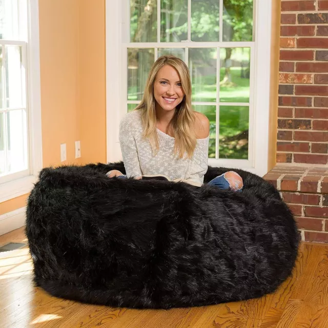 New Bean Bag cover Chair Fur Furry Without Beans Size XXXL Black for Best Gift