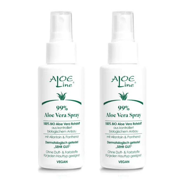 Bio Aloe Vera Spray 99% mit Allantoin & Panthenol - ALOE Line - vegan - 2x100ml