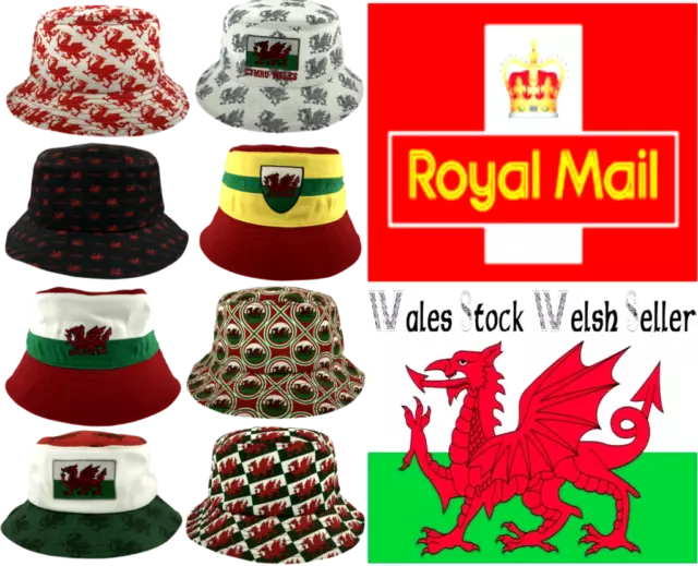 New Wales Cymru Am Byth Welsh Dragon Stripe Football Rugby Patriotic Bucket Hats