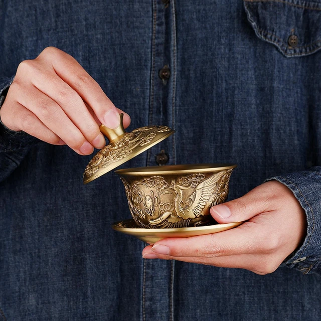 Tasse à Boire et Soucoupe En Laiton, Décorative avec Couvercle, Tasse à Thé,