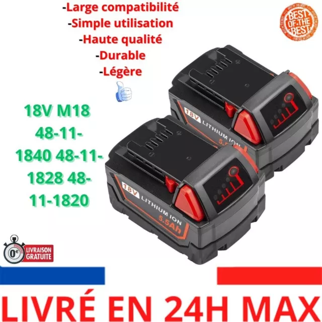 LabTEC 2 Batteries de Remplacement 18V 5500mAh M18 pour Batterie Milwaukee 18V M