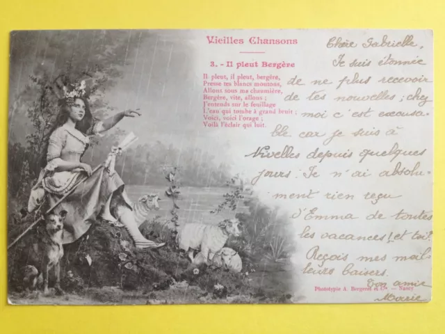 cpa 1900 Phot. BERGERET & Cie NANCY Vieilles Chansons IL PLEUT BERGERE Mouton