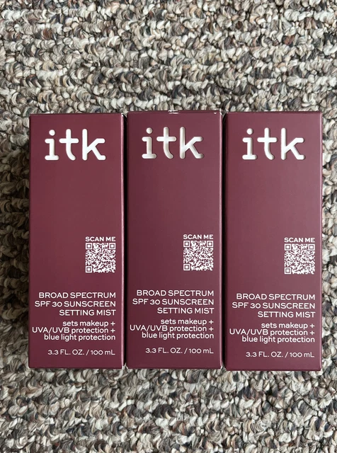 (3) ITK Broad Spectrum SPF 30 Sunscreen Setting Mist 3.3 Fl Oz 100 mL Vitamin E
