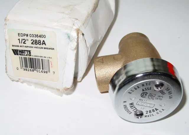 Watts 288A Anti-Siphon Vacuum Breaker 1/2” Brass 0336400 USA NOS