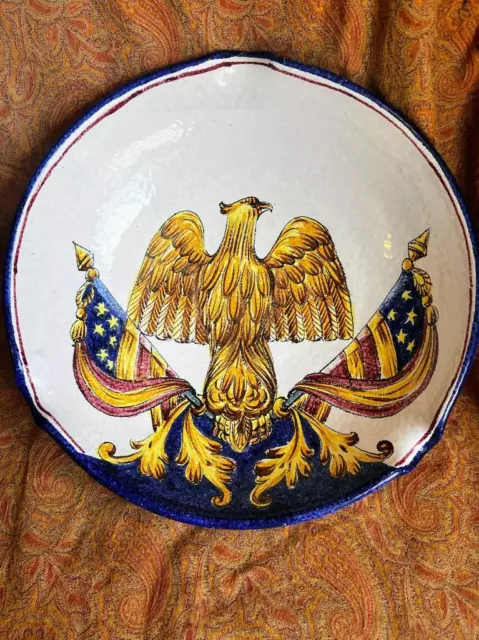 Large Hand Painted Eagle Italian Faience Majolica Art Pottery Pasta Salad Bowl