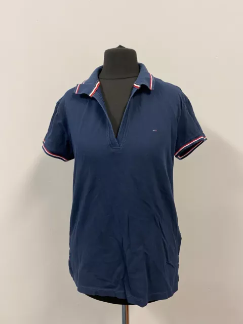 Tommy Hilfiger Polo Mujer Talla M Camisa Polo Azul Marino Delgado 15436