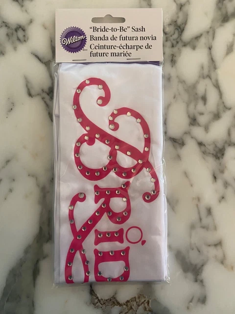 Bride To Be Sash Bachelorette White, Pink, w/Clear Rhinestones  Bridal Accessory