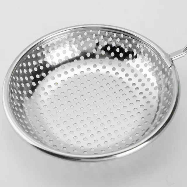 Home Kitchen Cookware Silver Tone Stainless Steel Perforated Ladle Colander 14" 3