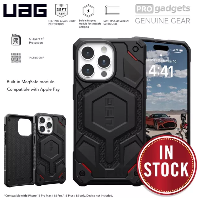 UAG iPhone 15 Pro Max Case 6.7 Monarch Pro Black, Made w/ Kevlar, MagSafe