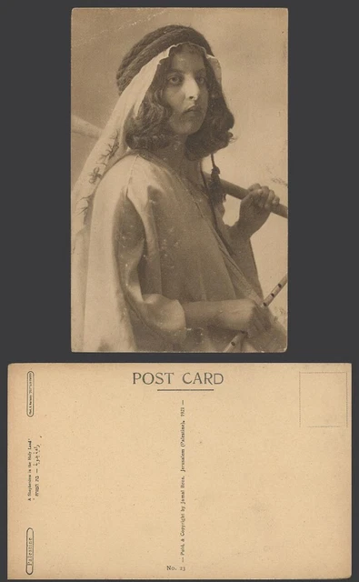 Palestinian Flute PALESTINE JERUSALEM 1920 Old Postcard A Shepherdess in Holy Land Girl ...