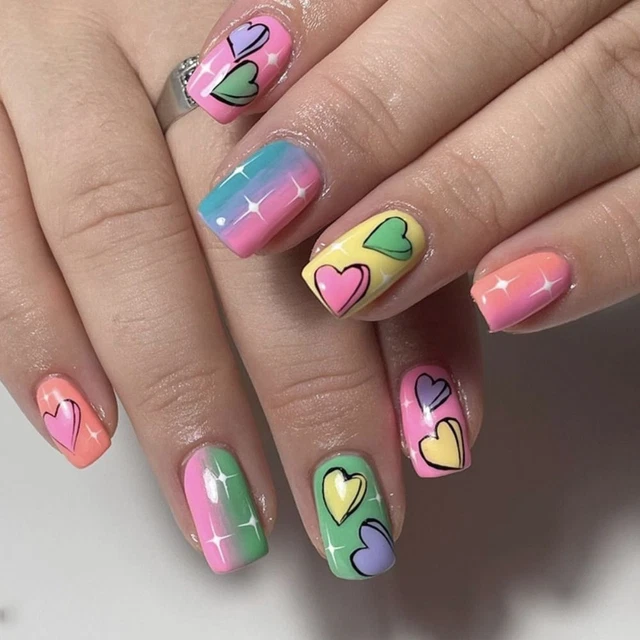 DIY Press on Nails Manicure Heart Simple False Nails Long Square Head