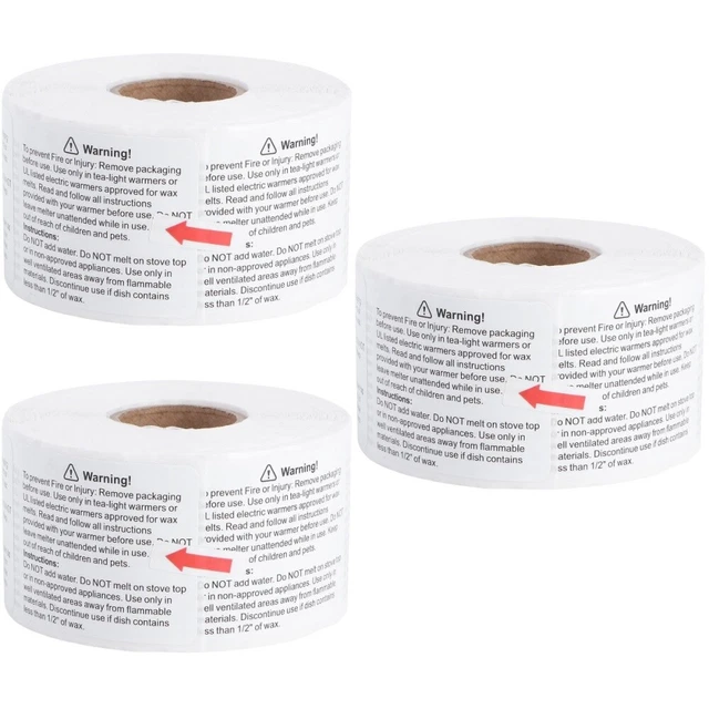 3 rollos vela advertencia etiquetas seguridad fundición de cera pegatinas para
