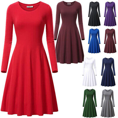 Women's Fashion Long Sleeve Dress Casual Solid Color Wedding Party Long Dress