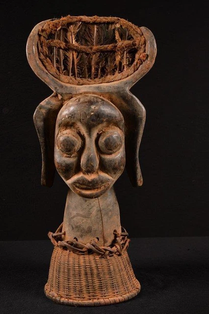 21672 A Estatua Primitiva Africana Kulango Grasa Cabeza Superior República Democrática del Congo