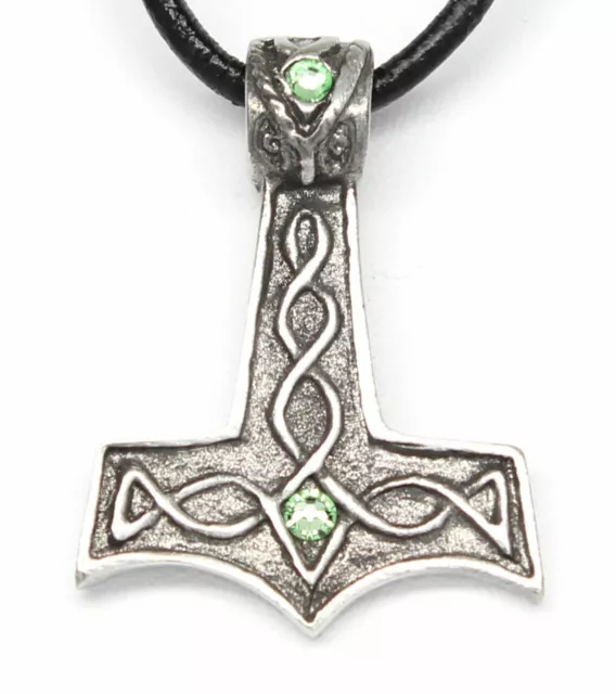 PEWTER Mjolnir THOR'S HAMMER Thor Odin PERIDOT Crystal AUGUST Birthstone Pendant