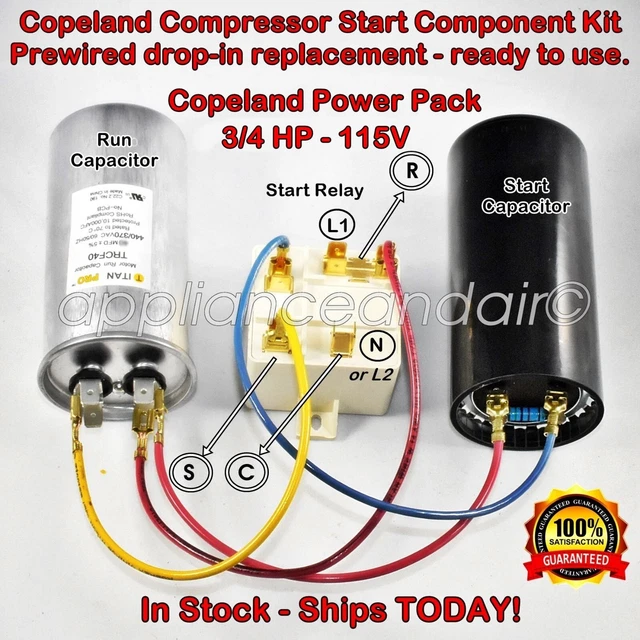 COPELAND COMPRESSOR KIT 3/4HP, 115V, Relay + Start + Run Capacitor