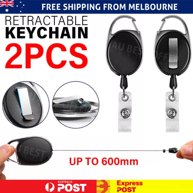 2x Retractable Recoil Lanyard Chain Pull Card Holder Reel Belt Clip Extend AU