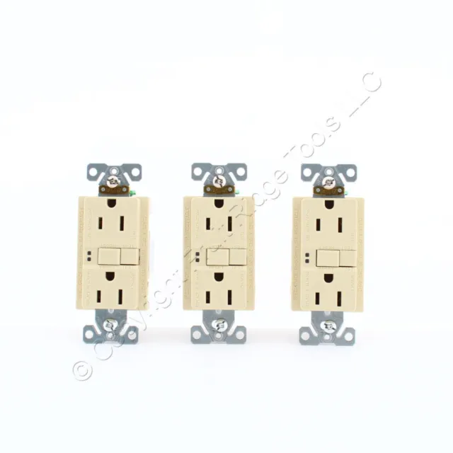 3 Eaton Ivory Self-Testing GFCI Outlet Duplex Receptacles 5-15R 15A 125V SGF15V