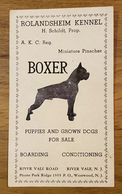 Vintage 1940s Card Rolandsheim Kennel River Vale NJ Miniature Pinscher Boxer AKC