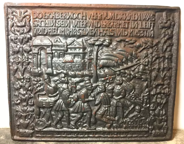 dekorative gusseiserne Ofenplatte Kaminplatte "Verlorener Sohn"   58 x 70 cm