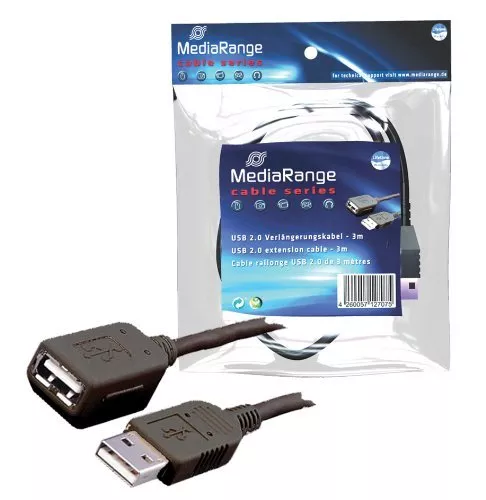 CÂBLE RALLONGE MEDIA RANGE USB 2.0 / 3 MÈTRE NOIR  MÂLE FEMELLE Neuf