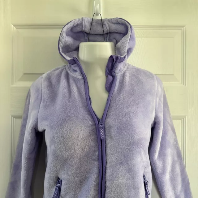 Lands End Full Zip Purple Luxe Fleece Jacket Hooded Girls L 14 2