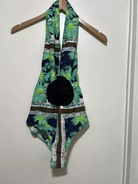 Jean Paul Gaultier Soleil Green Print One Piece Swimsuit 42 M Nwt 2