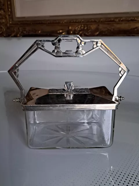 bonbonnière/Antique/ART-DECO/Circa 1930/Verre Et Métal Argenté /Superbe!!