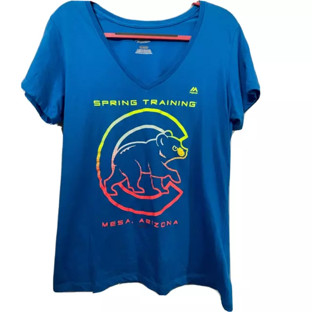 Chicago Cubs Womens XL Mesa Spring Training Blue V-Neck T-Shirt Majestic MLB