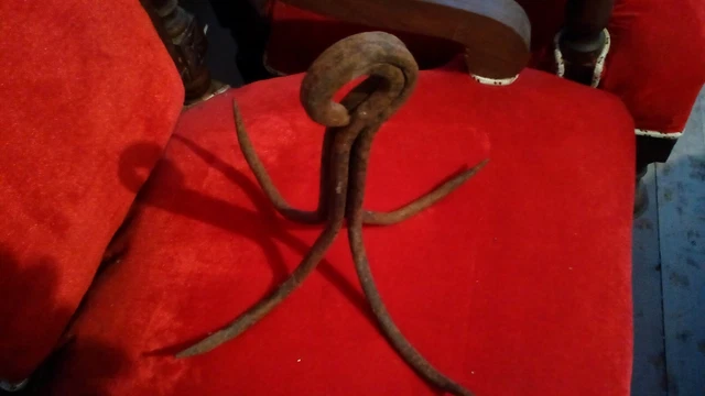 Antique Very Rare Old Hand Forged Wrought Iron Hook Hanger 19Th