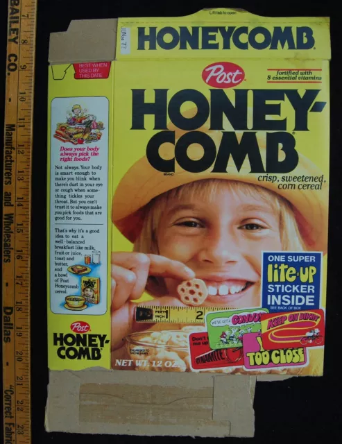 [ 1976 Post Honeycomb Cereal Box - Super Lite-Up Stickers - Vintage 1970s Kid ]