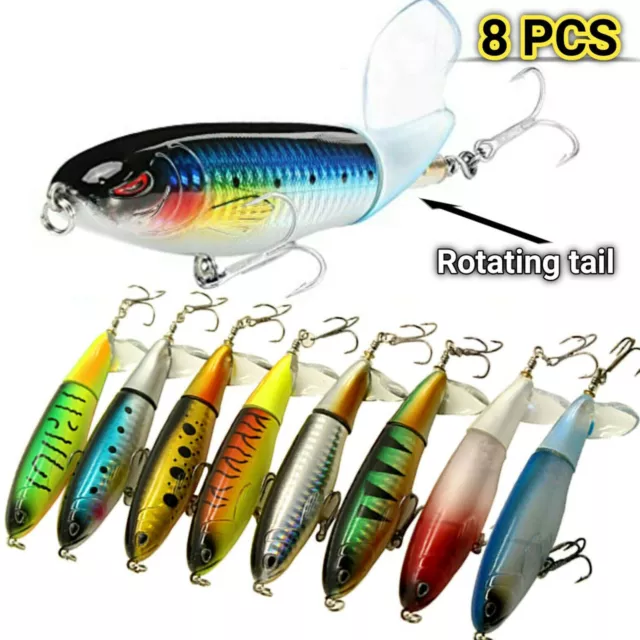 Leurres pêche Whopper Plopper Water Top Appâts Rotating Tail Bass Trout 8 Packs