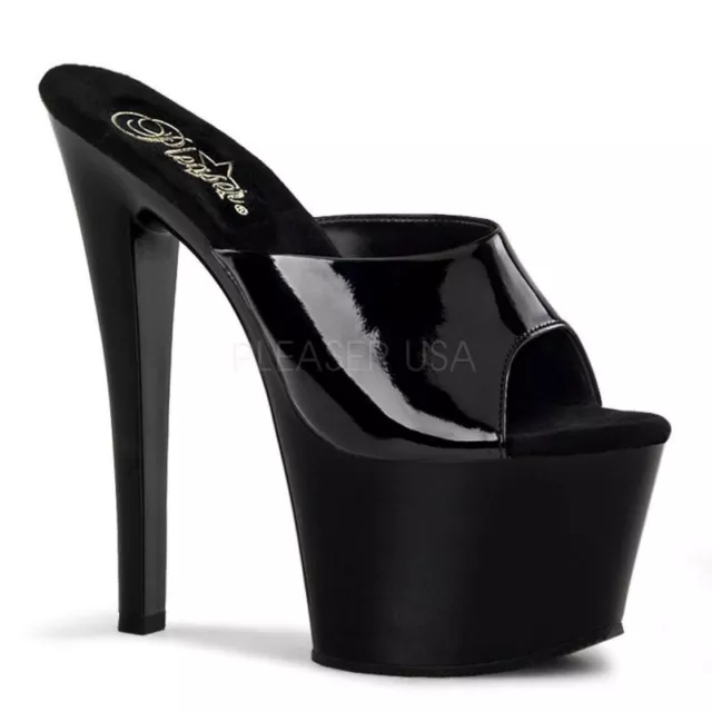 Pleaser SKY-301 Extrême Plateforme Mule Noir Vernis Danse sur Table Pole Gogo