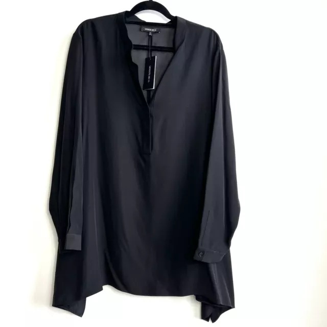 NWT! NEW! LAFAYETTE 148 Plus Size 3X Black 100% Silk Blouse Top Tunic