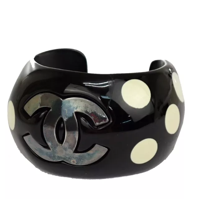 CHANEL CC Logo Dot Bangle Bracelet 96P Plastic Black France Accessory 31YC106