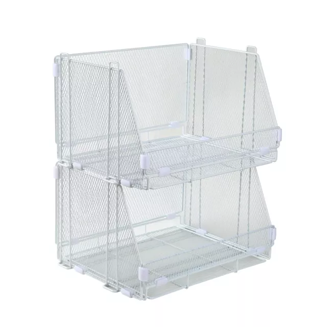 2-Pack Stackable Wire Mesh Storage Bins 14.8 x 11.3 x 8.9 inches White with Clip