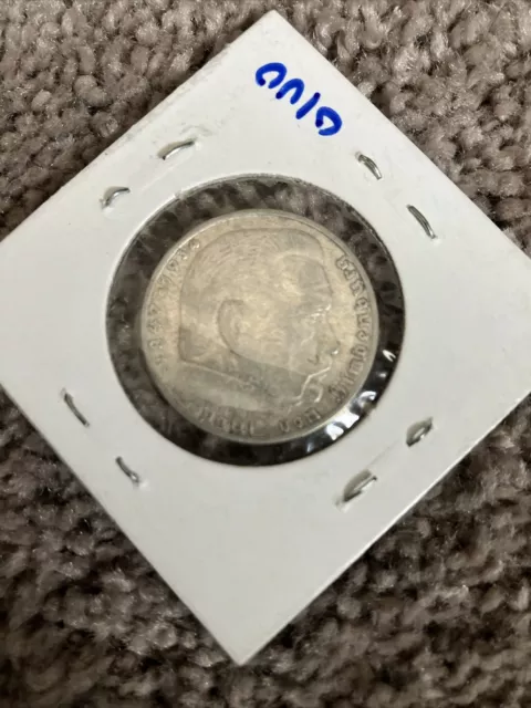 Original Nazi German Third Reich 2 Mark Silver Coin Dated 1937