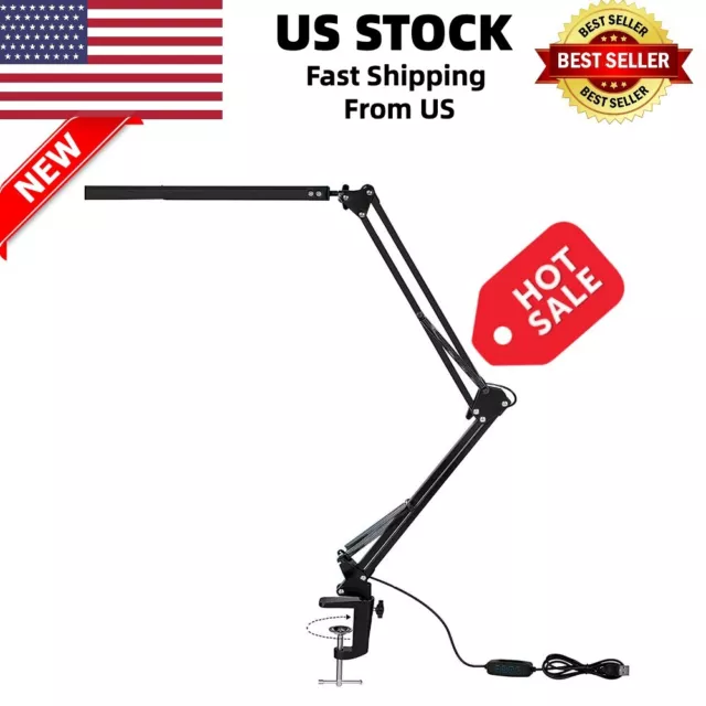 Adjustable LED Desk Lamp Reading Light with Clamp Metal Swing Arm Table Light